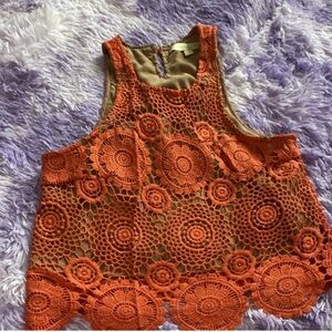 Dance & Marvel Orange Crochet Lace Tank Top